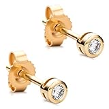 Orovi Damen Ohrringe mit Diamanten Gelbgold Solitär Ohrstecker 14 Karat (585) Gold und Diamant Brillanten 0.10 Ct