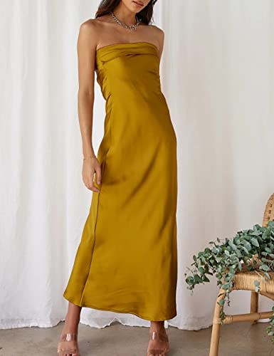 Image of Realtix Summer Satin Strapless Backless Maxi Dress for Women Wedding Guest