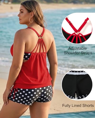 Image of Holipick Plus Size Tankini Swimsuits for Women Two Piece Tummy Control Bathing Suit Blouson Tankini Top with Shorts