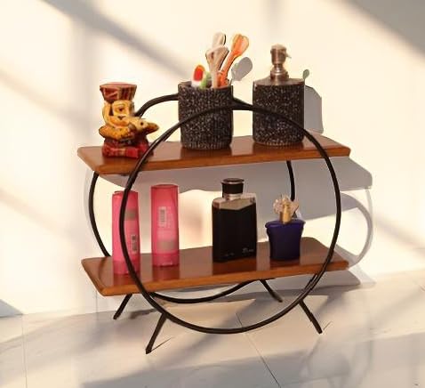 Image of 2 Tier Spice Rack Organizer for Kitchen Countertop - Metal & Wooden Masala Stand Condiments, Seasonings Multipurpose Storage Rack for Home & Kitchen Decor (Blk Brown) (Black Brown)