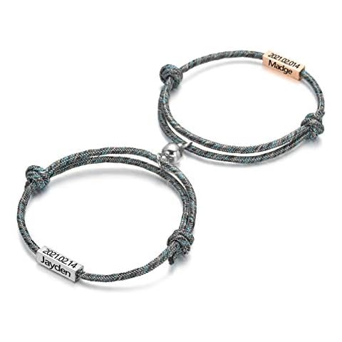 Magnetic Couples Bracelets Custom Nameplate ID Bracelet Mutual Attraction Rope Braided His and Hers Bracelets Set Gift for Women Men Boyfriend Girlfriend Him Her Bracelets Gift for Lover Cover