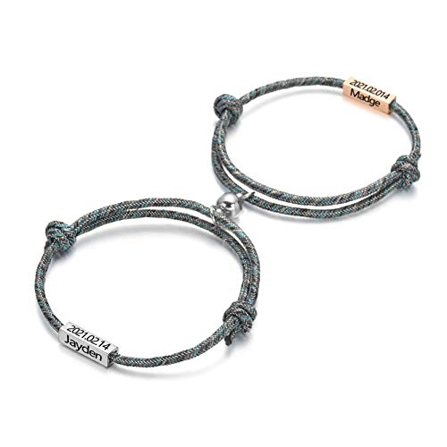 Magnetische Paare Armbänder Benutzerdefinierte Typenschild ID Armband Gegenseitige Anziehung Seil Geflochtene Armbänder Set Geschenk für Frauen Männer Freund Freundin Ihn Ihre Armbänder Geschenk Cover