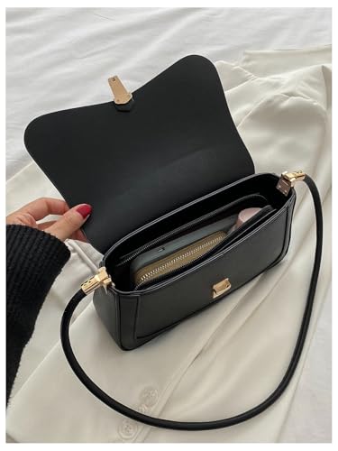 MakeMeChic Women's PU Leather Single Strap Flap Small Square Bag Shoulder Handbags3