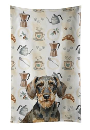 Caroline's Treasures Wirehaired Wild Boar Dachshund Coffee Bar Kitchen Towel Velour Plush Front and Cotton Loop Back Machine Washable