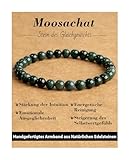 Landorilo 6mm Naturstein Perlen Heilstein Armband, für Damen und Herren Geeignet, Elastisches Perlenarmband für Yoga Chakren, Geschenk zum Geburtstag, Jahrestag Oder zu Weihnachten(Moosachat)