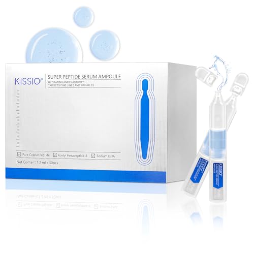 KISSIO Super Peptide Serum Ampoule,Face Moisturiser with Copper Tripeptides,Collagen and Peptides,Hydration and Elasticity,Rejuvenating Facial Serum for Fine Lines and Wrinkles,Makeup Base,30 Ampoule