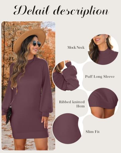 Image of GRECERELLE 2026 Womens Fall Winter Mock Neck Mini Pullover Sweater Dress | Long Sleeve Ribbed Knit Bodycon Fit for Parties Date Holidays Daily(XS-2XL)