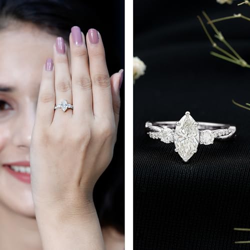 Certified Lab Grown Diamond 5X10mm Marquise Engagement Ring, Ef-Vs Quality, Diamond Past Present Future Ring2