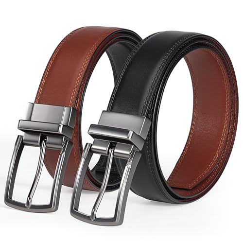 wolksprong Mens Reversible Dress Belt2-in-1 Double Face Full Grain Leather with Swivel Buckle No Plastic CoreGift Box (Black+Brown 36(Fit Pants Size 34))