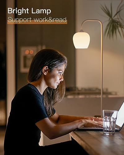 ONEWISH White Floor Lamp-Modern Standing Lamp for Living Room Bedroom, Opal Glass Lamp Shade, LED Bulb Included, for Reading Office, Simple Design Home Decor for Christmas Thanksgiving Day - Image 4