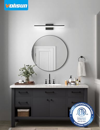 Image of VOLISUN Modern Bathroom Vanity Light 24 inch, 24W Dimmable 5CCT Led Bathroom Light Fixture Over Mirror, Black Bar Vanity Light for Bathrooms Mirror Cabinets Bedroom-ETL Certificated