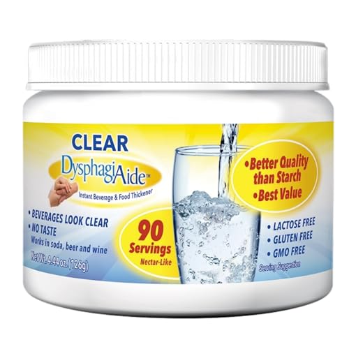 Clear DysphagiAide Thickener Powder, Instant Thickener for Liquids and Food (4.4 oz, 90 Serving), Liquid Thickener for Dysphagia, Drink Thickener and Water Thickener, Nectar Thick Consistency & Honey