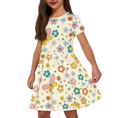 Image of Short Sleeve Dress for Girls with Pockets Cute Toddler Girl Clothes Summer 2-12