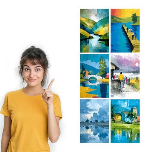 Image of SiddArtify Abstract Landscape Wall Art Prints Set - Modern Scenic Poster Decor for Living Room Office - 12x18 inch Board Pack of 6