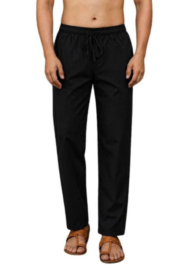Men’s Z-Black Cotton Linen Pyjama Pants – Relaxed Fit Lightweight Breathable Lounge Bottoms with Elastic Waist & Drawstring for Sleepwear, Home, Vacation, Casual Wear & All-Day Comfort (SD)-image-0