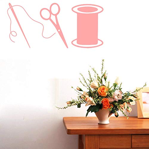 Bibitime Needle Thread Scissors Wall Decals Tailor's Shop Dress Cloth Sewing Store Window Sign Vinyl Sticker Home Art Pvc Murals For Living Room Women Bedroom Decor (Pink, 11.81" X 23.62") #TOP6