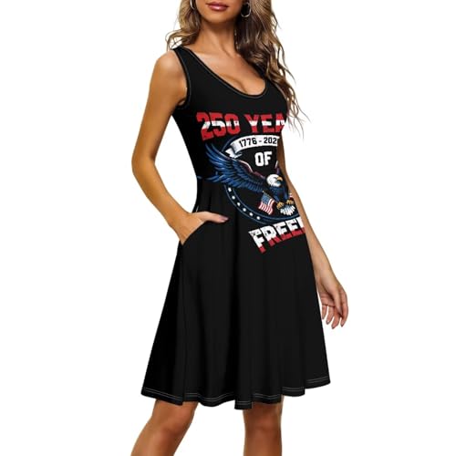 Image of Women Stylish Tank Dresses Sleeveless Round Neck Midi Casual Dress with Pocket for Summer