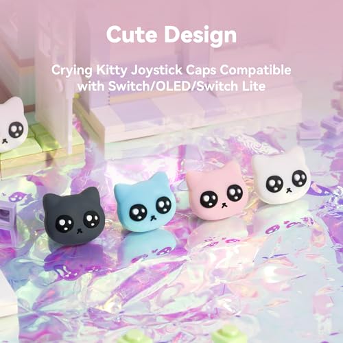 Image of GeekShare 4PCS Cat Shape Silicone Joystick Caps for Switch /OLED /Lite - Tearful Eyes Cat Thumb Grip Caps