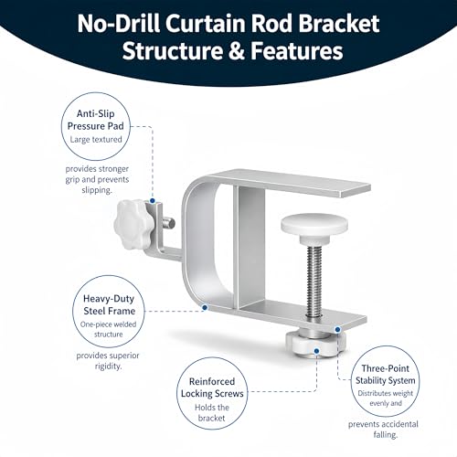 Inside Mount Curtain Rod Bracket for Blinds, No Drill Blind Adapter, Easy 1-Min Tool-Free Install, No Wall Damage, Adjustable 0.8–2.2" Headrail, Fits 1" Rod, for Apartments & Rentals, Silver, 3 Pack by onneka - Image 6