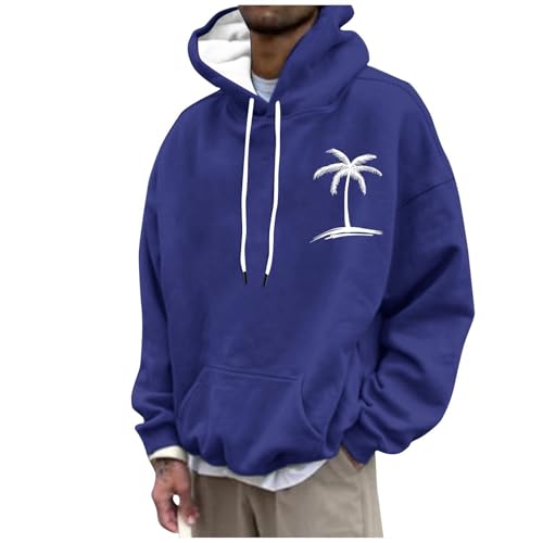 Ymosrh Men's Hoodies, Long Sleeve Casual Palm Tree Print Pullover Hooded Sweatshirts with Pocket, M-4XL