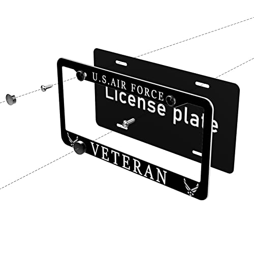 U.s. Air Force Veteran License Plate Frame 2Pcs America U.s. Air Force Veteran License Plate Cover Front Plates Frames Car Tag Frame For Women Men Us Vehicles Standard License Plate Frames #TOP4