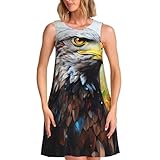 Le col rond imprimé aigle, le design sans manches et la jupe trapèze créent une silhouette polyvalente qui flatte différents types de corps, assurant à la fois style et confort.