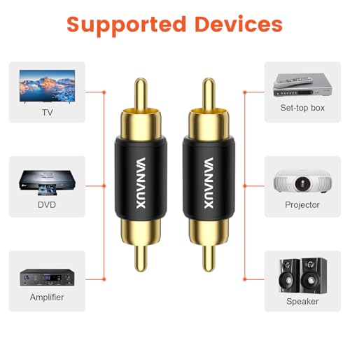 Image of VANAUX 4PCS RCA Coupler Female to Female & Male to Male Barrel Connectors Subwoofer RCA Adapter Gold Plated for HDTV,Speakers, Amplifiers, Car Audio-Black