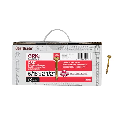 Image of GRK Fasteners RSS 5 /16 x 2-1 /2 Inch, Structural Screws, 600 PCS, Rust Resistant Climatek Coating, Heavy-Duty Framing & Decking Screws, Fast Bite Tip, Star Drive Recess, Gold