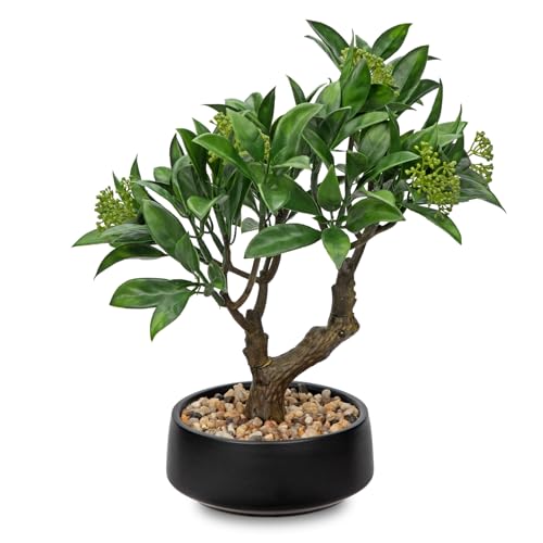 Oairse Artificial Bonsai Tree Small Ficus Bonsai Tree 33cm Indoor Bonsai Tree Fake Potted Plant Decorative Faux Ficus Plant with Ceramic Pot for Home Office Living Room Bathroom Table Shelf Decor