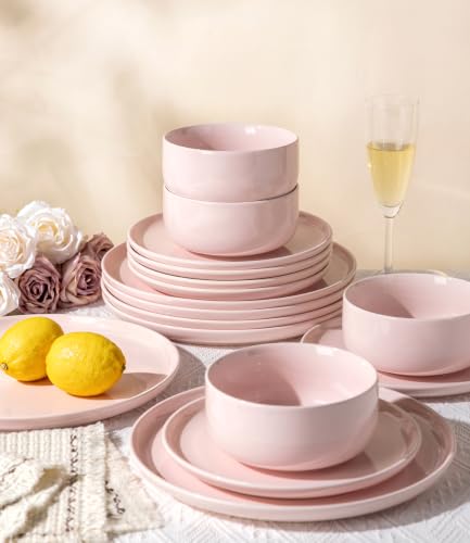 Image of TheTerra Ceramic Dinnerware Set for 4, 12-Piece Plates and Bowls Set | Handmade Reactive Glaze Dish Set, Scratch Resistant, Oven & Microwave & Dishwasher Safe, Blush Pink