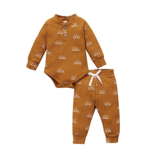 Image of Bmnmsl Newborn Baby Boy Fall Clothes 3 6 12 18 24 Months Outfits Long Sleeve Knitted Cotton Romper & Pants Infant Winter Sets