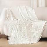 Exclusivo Mezcla Knit Throw Blanket with Fringes 127x152cm — Ivory — product image