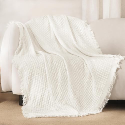 Image of Exclusivo Mezcla Knit Throw Blanket with Fringes for Sofa, Ivory