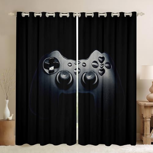 Feelyou Gamer Curtains Black Video Game Controller 38W x 54L Inches for Teens Boys Bedroom Living Room Console Gaming Window Drapes Set of 2 Panels Grommet Thermal Insulated