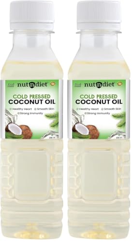 Image of nutndiet Cold Pressed Coconut Oil 200ml PET Bottle | Pure & Natural | Ideal for Cooking, Skin Care, Hair Care & Massage | Chemical-Free, Rich in Nutrients & Antioxidants (Pack of 2)