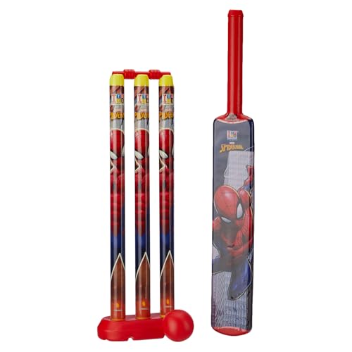 Image of Amazon Brand - Jam & Honey Spiderman Cricket Set 3+ Years, Complete Kids Cricket Kit with Bat, Ball, Stumps & Bails, Indoor Outdoor Sports Toy for Boys & Girls, BIS Certified, Non-Toxic, Multicolour