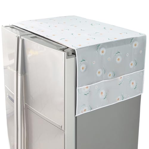 Image of CREATCABIN Refrigerator Dust Cloth PVEA Dustproof Fridge Top Cover Multi-Purpose Washing Machine Waterproof Cover with Side Storage Pockets for Kitchen Appliance Protector Daisy Flower 75 x 24 Inch