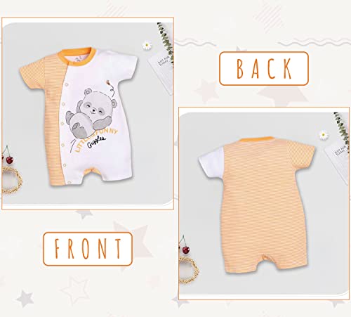 Image of BABY GO Baby Boys & Baby Girls Cotton Romper | Half Sleeve Polo Collar Jumpsuit | Newborn Infant Summer Outfit with Button Closure | Soft Breathable Playsuit | Stylish Print One Piece Dress