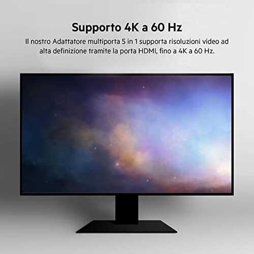 Belkin Adattatore hub multiporta 5 in 1 ottimizzato per Chromebook con porta HDMI 4K a 60 Hz, USB-C Power Delivery da 86 W, Gigabit Ethernet, 2 USB-A Gen 1, design ridotto, portatile e compatto - Immagine 3
