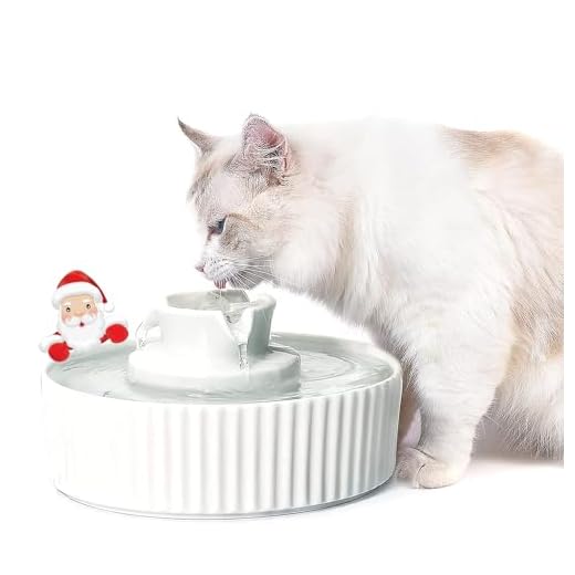 VinDox 360 Ceramic Cat Fountain, 2.1L Pet Drinking Fountain for Cat and Dog, Cat Fountain Porcelain, Cat Water Dispenser with Activated Carbon Filter and Sponge Foam Pre-Filter (White)