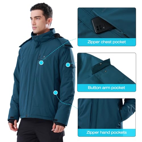Image of CAMEL CROWN Mens Winter Coat Waterproof Ski Jacket with Fleece Lining Warm Windproof for Snow Rain Outdoor Hiking Mountain