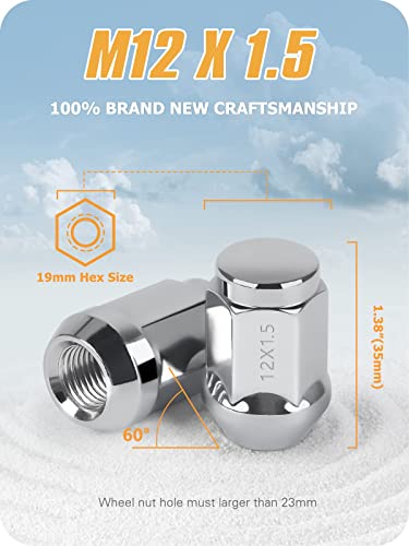 Image of MIKKUPPA M12x1.5 Wheel Lug Nuts, Replacement for 2006-2017 Jeep Compass, 2007-2017 Patriot, 2010-2019 Chevy Cruze, 2016-2024 Malibu Aftermarket Wheel, 1.38 inch Height Chrome 20PCS Closed End Tire Nuts