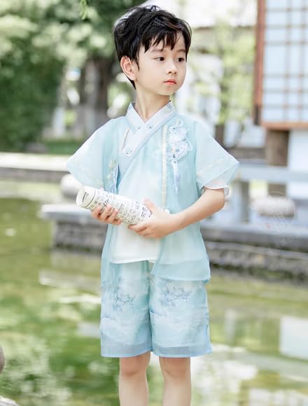 [Ghostwowo] 子供子供子供服男の子漢服夏薄手子供漢服男の子中国風古着ズボンスーツ（道具なし）