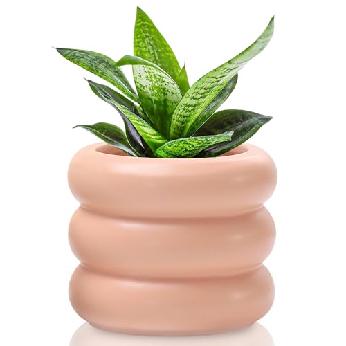 Cusmation Maceta moderna de 4.7 pulgadas, maceta de cerámica esmaltada rosa para plantas suculentas únicas de interior, maceta con agujeros de drenaje, porcelana de burbujas pequeñas para plantas de