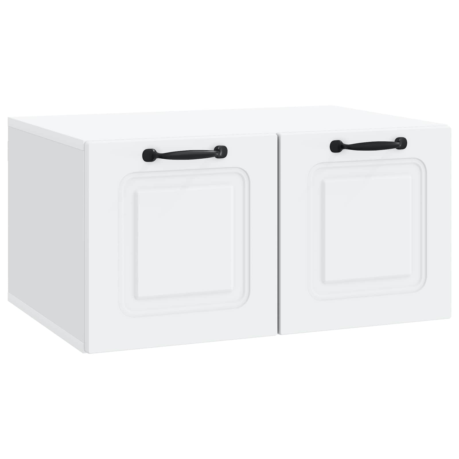 Meuble TV mural blanc 59,5 cm support console salon avec rangement niche et tiroir bois