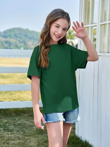 Image of Haloumoning Girls Short Sleeve T-Shirts | Kids, Summer,Girls shirts,Oversized t shirts,Girls T-Shirts,Oversized Tops, Casual Crewneck, Basic Tees 5-14Y