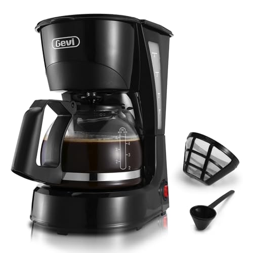 Gevi 4 Tassen Filter Kaffeemaschine, abnehmbare Filter für frischen Kaffee, Anti-Tropf-Funktion, kompakte Bauweise, Auto-Off, 600 Watt, schwarz