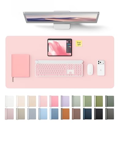 YSAGi Leather Desk Protector, Office Mat, Large Mouse Mat, Non-Slip PU Leather Blotter, Laptop Desk Pad, Waterproof Writing Pad for Office and Home (Light Pink, 31.5" x 15.8")