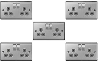 BG Electrical nbs22g/5 5 x Twin 13 A Switch Socket Outlets - Brushed Steel