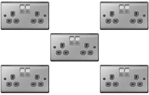 BG Electrical nbs Switch Socket Outlets - Brushed Steel Grey 22g/5 5 x Twin 13 A